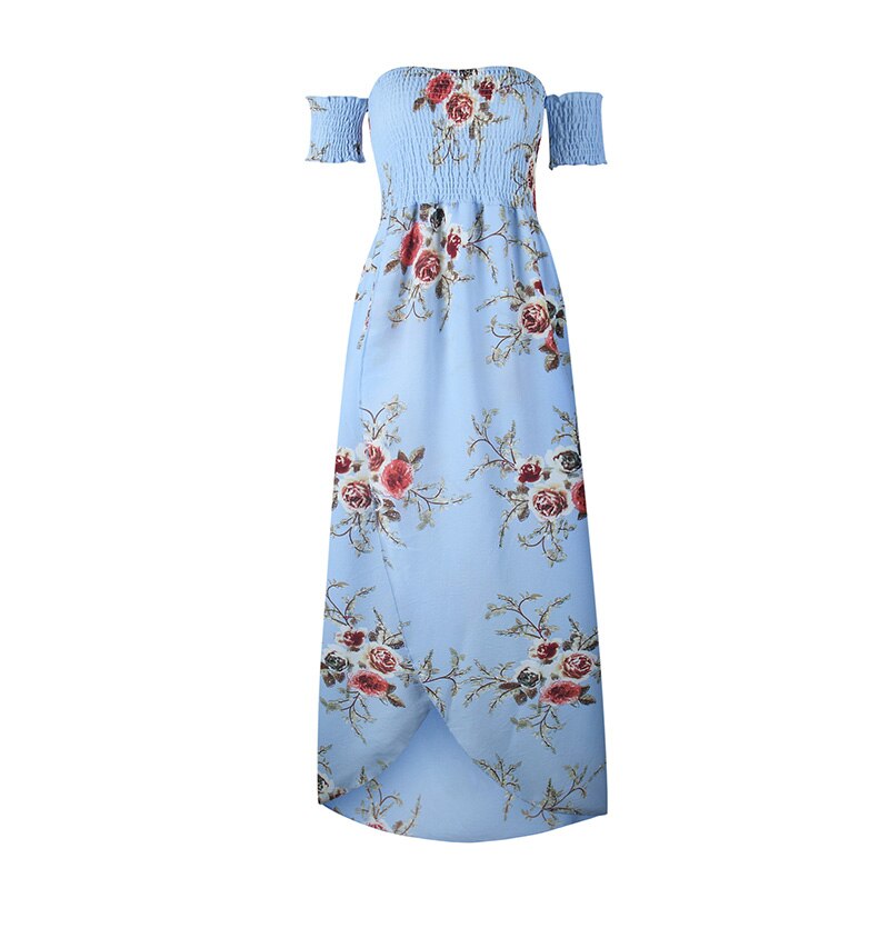 Miyouj Off Shoulder Beach Dress Women Bathing Suit Boho Style Bandeau Long Dresses Print White Chiffon Beachwear Summer Vestido