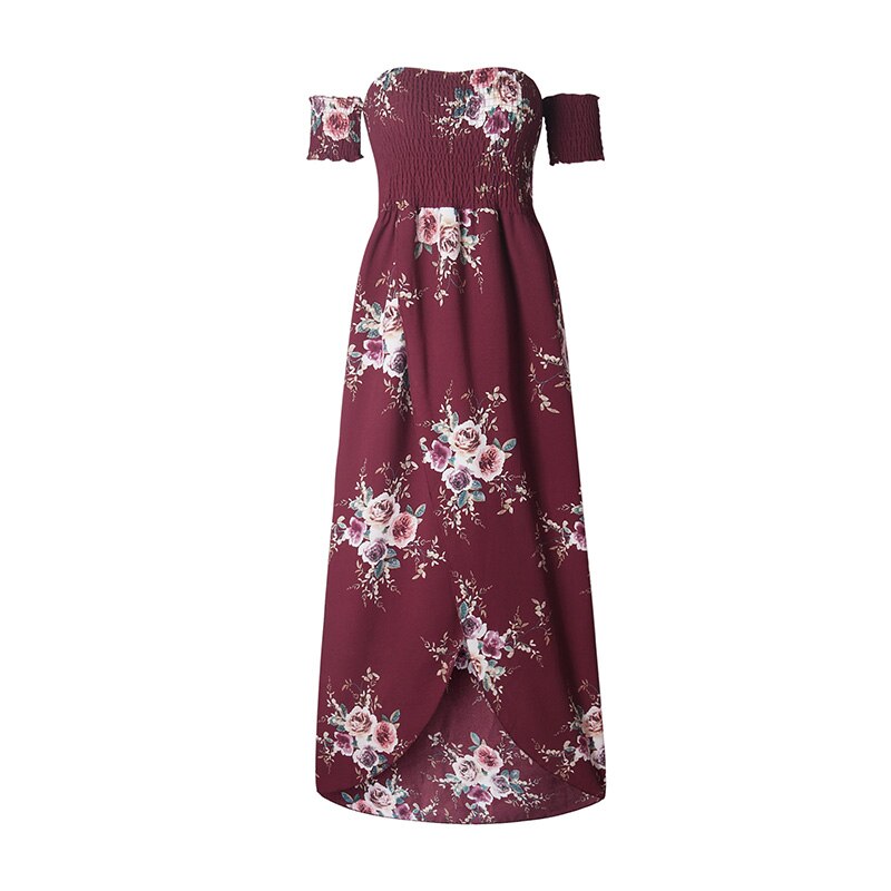 Miyouj Off Shoulder Beach Dress Women Bathing Suit Boho Style Bandeau Long Dresses Print White Chiffon Beachwear Summer Vestido