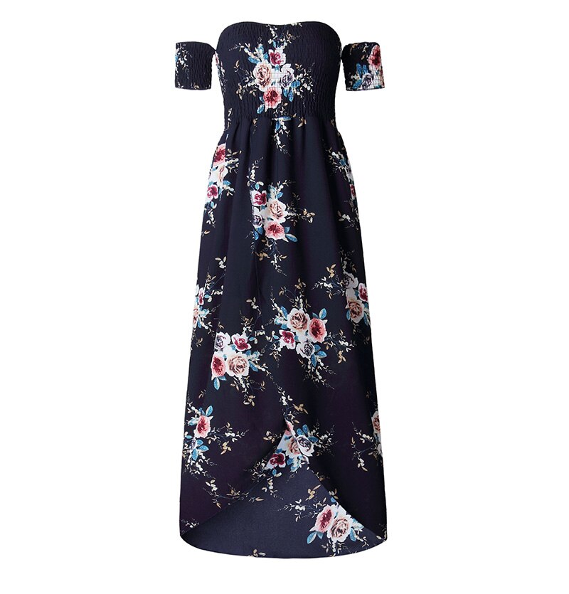 Miyouj Off Shoulder Beach Dress Women Bathing Suit Boho Style Bandeau Long Dresses Print White Chiffon Beachwear Summer Vestido