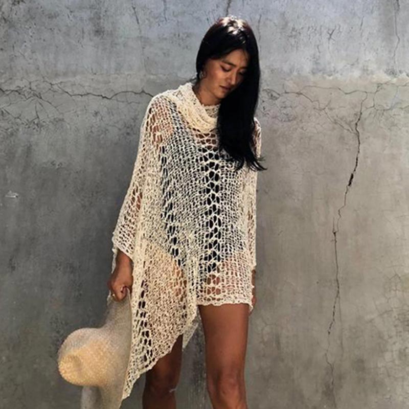 Miyouj Hollow Out Wrap Sexy Dress Summer Beach Sarong One Size Women'S Clothing See Through Cover Ups 2021