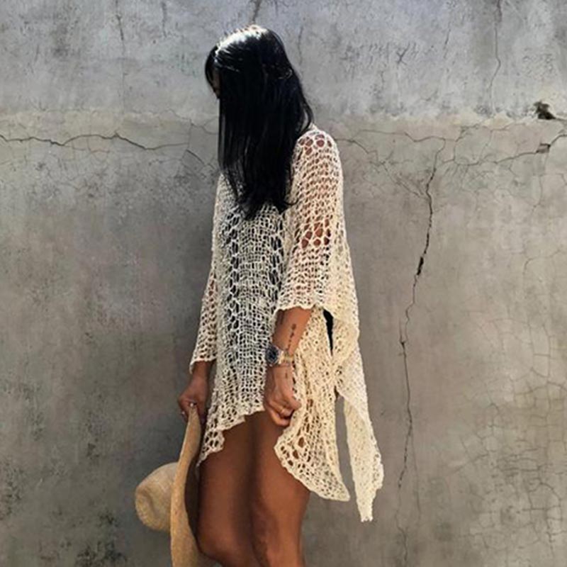 Miyouj Hollow Out Wrap Sexy Dress Summer Beach Sarong One Size Women'S Clothing See Through Cover Ups 2021