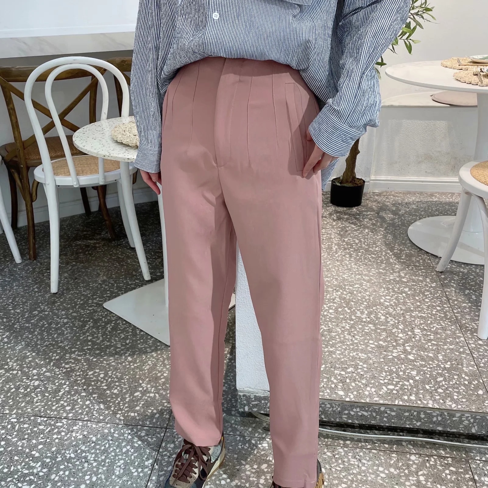 Za 2021 Spring Trouser Suits High Waisted Pants Women Fashion Office Beige Pants Chic Button Zip Elegant Pink Casual Woman Pants