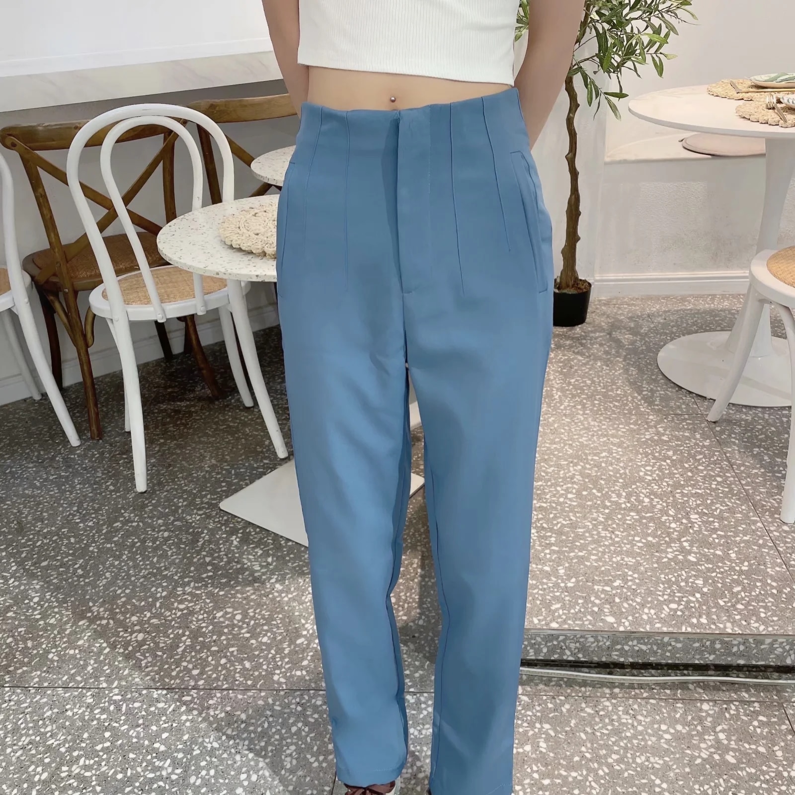 Za 2021 Spring Trouser Suits High Waisted Pants Women Fashion Office Beige Pants Chic Button Zip Elegant Pink Casual Woman Pants
