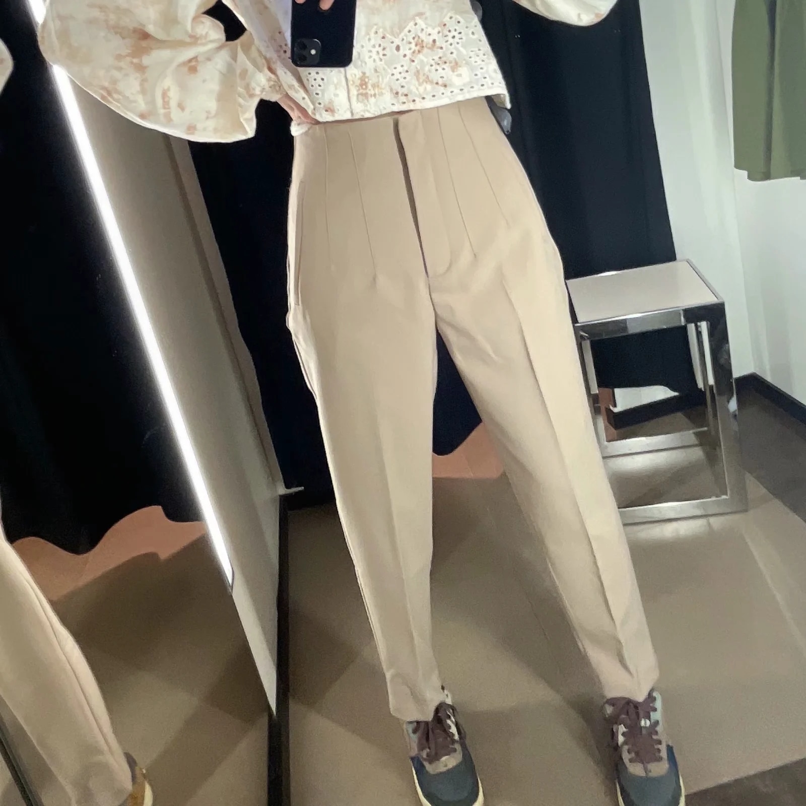 Za 2021 Spring Trouser Suits High Waisted Pants Women Fashion Office Beige Pants Chic Button Zip Elegant Pink Casual Woman Pants