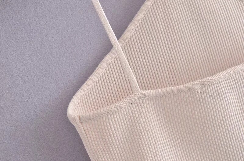Za Women 2021 Beige Knit Crop Corset Top Woman Hollow Out Sexy Top On Thin Straps Tank Tops Basic Backless Summer Tops For Girls