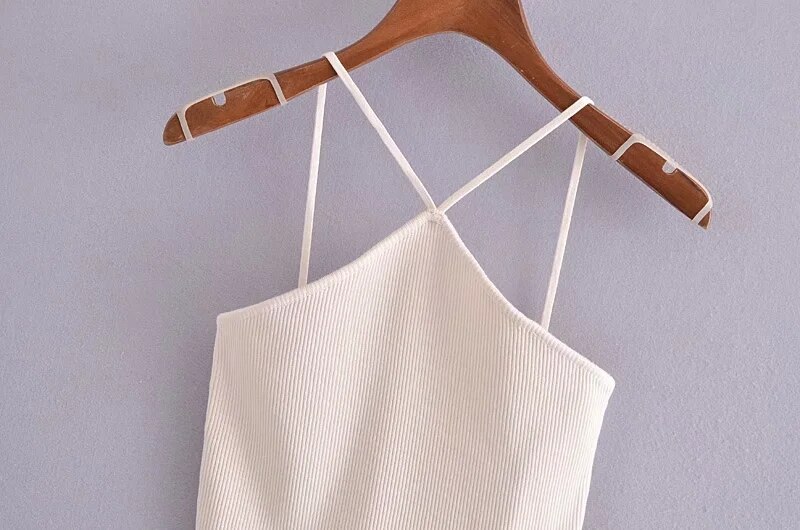 Za Women 2021 Beige Knit Crop Corset Top Woman Hollow Out Sexy Top On Thin Straps Tank Tops Basic Backless Summer Tops For Girls