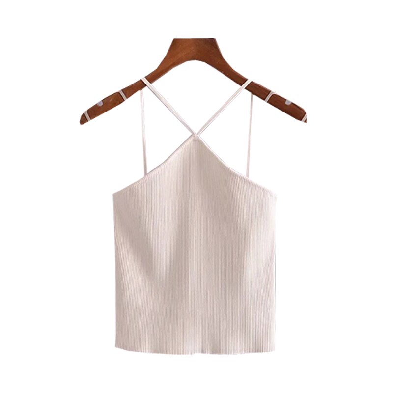 Za Women 2021 Beige Knit Crop Corset Top Woman Hollow Out Sexy Top On Thin Straps Tank Tops Basic Backless Summer Tops For Girls