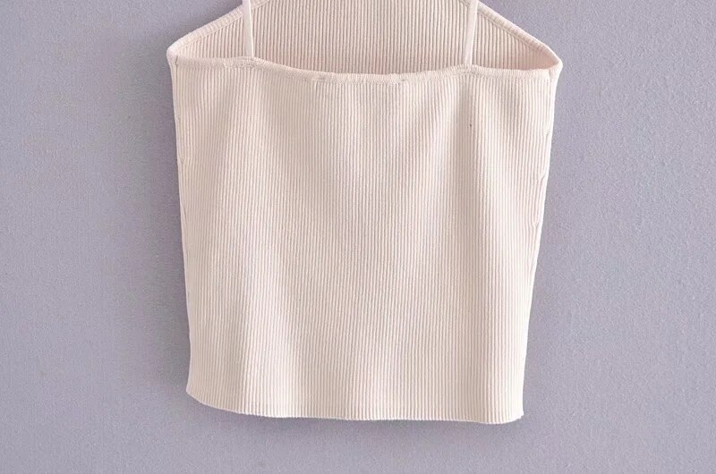 Za Women 2021 Beige Knit Crop Corset Top Woman Hollow Out Sexy Top On Thin Straps Tank Tops Basic Backless Summer Tops For Girls