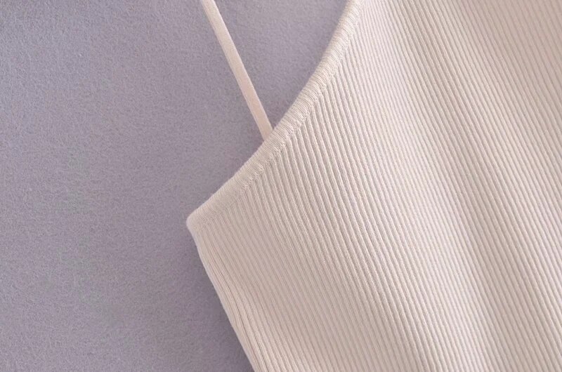 Za Women 2021 Beige Knit Crop Corset Top Woman Hollow Out Sexy Top On Thin Straps Tank Tops Basic Backless Summer Tops For Girls