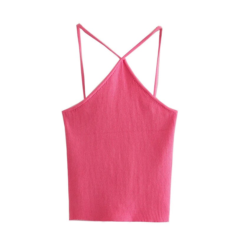 Za 2021 Black Cut Out Knit Basic Crop Top Women Backless Summer Clothes For Woman Sexy Bustier Thin Straps Tank Tops Female