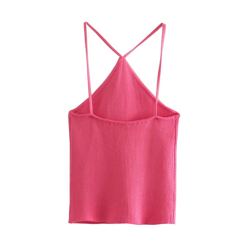 Za 2021 Black Cut Out Knit Basic Crop Top Women Backless Summer Clothes For Woman Sexy Bustier Thin Straps Tank Tops Female