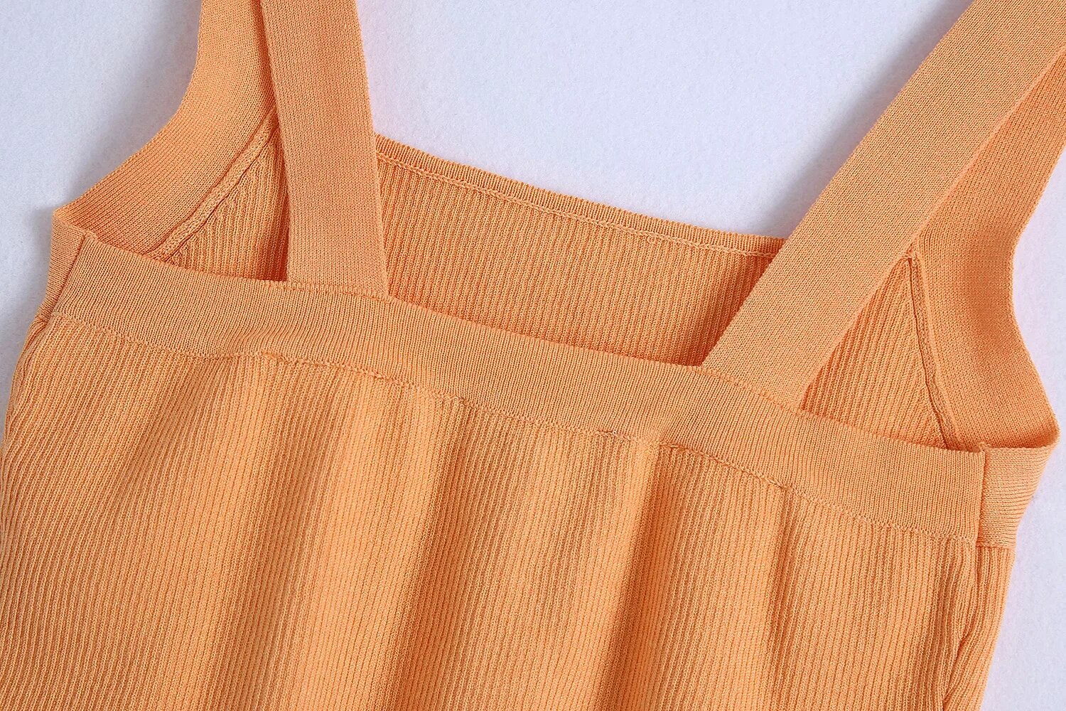 Za Women 2021 Summer Knitted Crop Top Woman Orange Fashion Slim Basic Tank Tops Female Casual Square Neck Wide Straps Camis