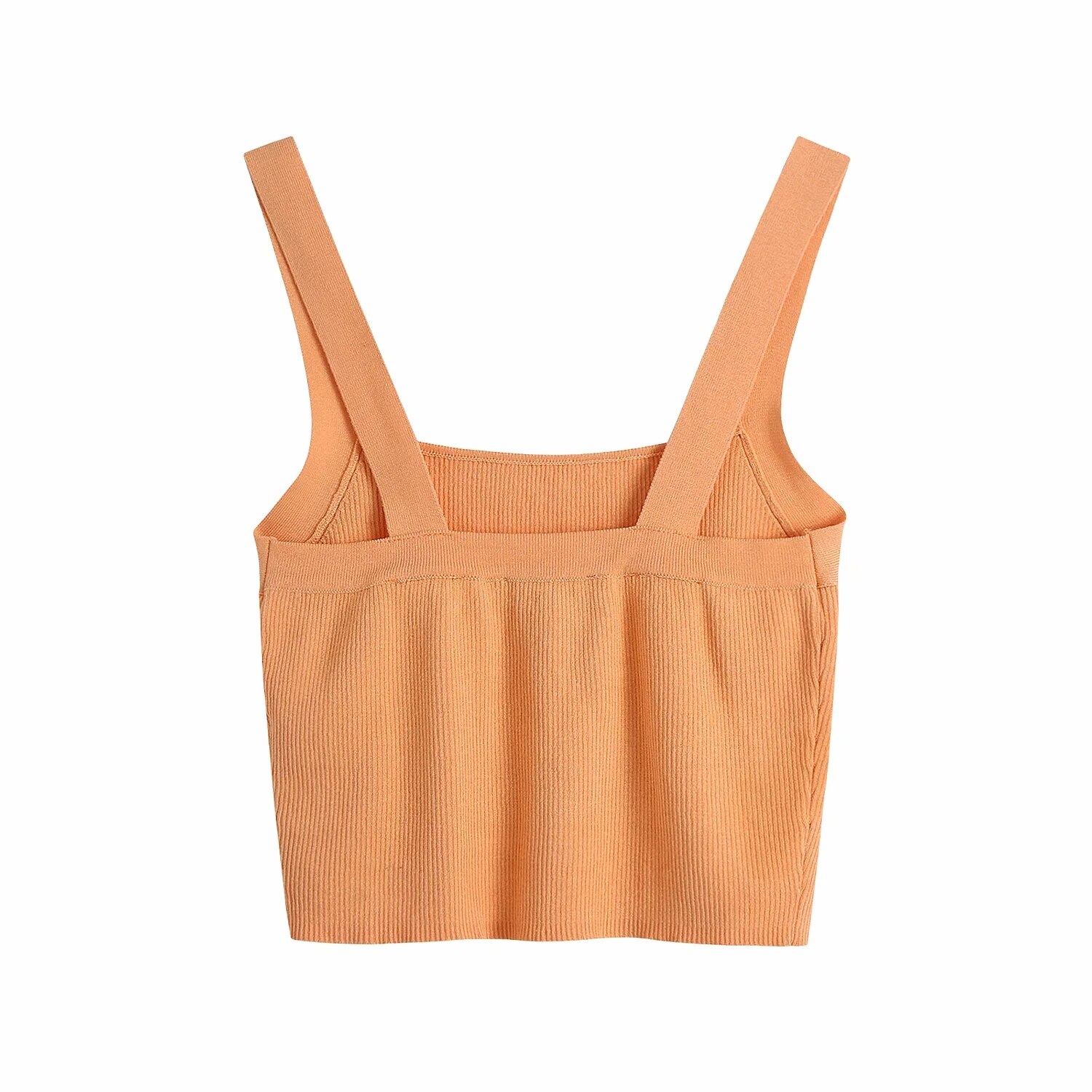 Za Women 2021 Summer Knitted Crop Top Woman Orange Fashion Slim Basic Tank Tops Female Casual Square Neck Wide Straps Camis