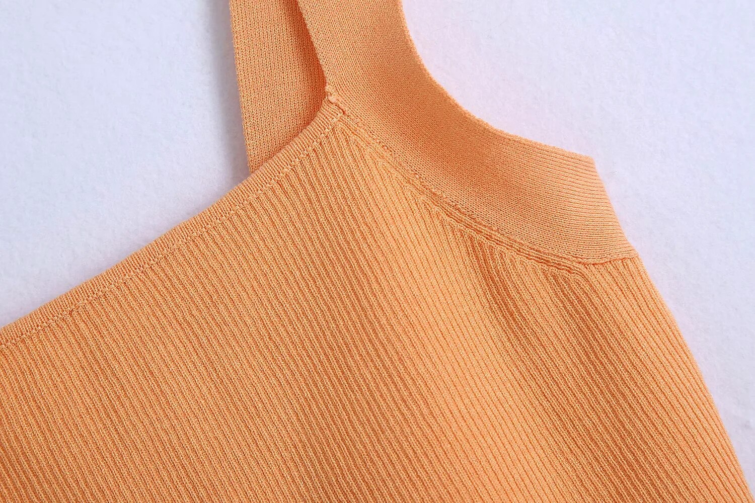 Za Women 2021 Summer Knitted Crop Top Woman Orange Fashion Slim Basic Tank Tops Female Casual Square Neck Wide Straps Camis