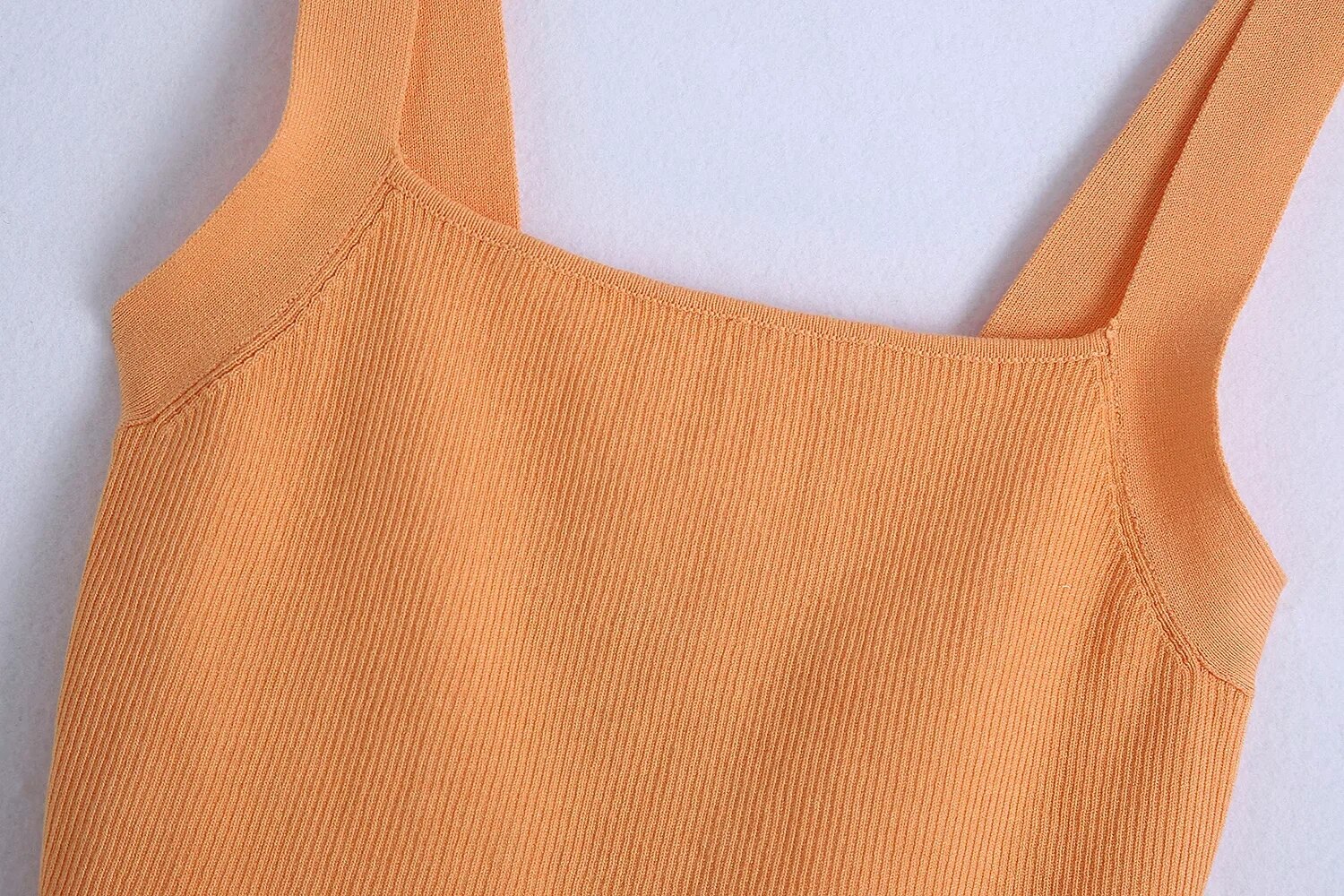 Za Women 2021 Summer Knitted Crop Top Woman Orange Fashion Slim Basic Tank Tops Female Casual Square Neck Wide Straps Camis