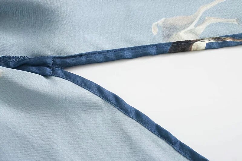 Za 2020 Women Dress Blue Animal Print Satin Woman Dress Vintage Puff Long Sleeve Winter White Belt Elegant Long Ladies Dresses