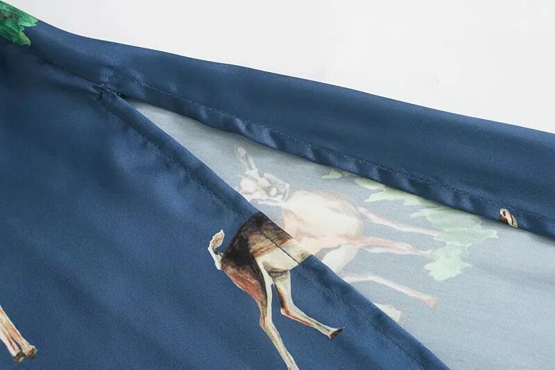 Za 2020 Women Dress Blue Animal Print Satin Woman Dress Vintage Puff Long Sleeve Winter White Belt Elegant Long Ladies Dresses