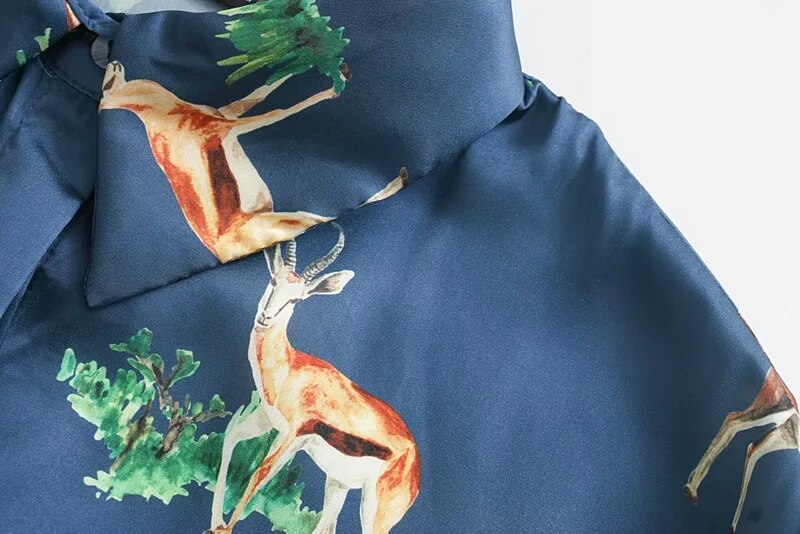 Za 2020 Women Dress Blue Animal Print Satin Woman Dress Vintage Puff Long Sleeve Winter White Belt Elegant Long Ladies Dresses