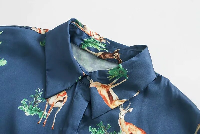 Za 2020 Women Dress Blue Animal Print Satin Woman Dress Vintage Puff Long Sleeve Winter White Belt Elegant Long Ladies Dresses