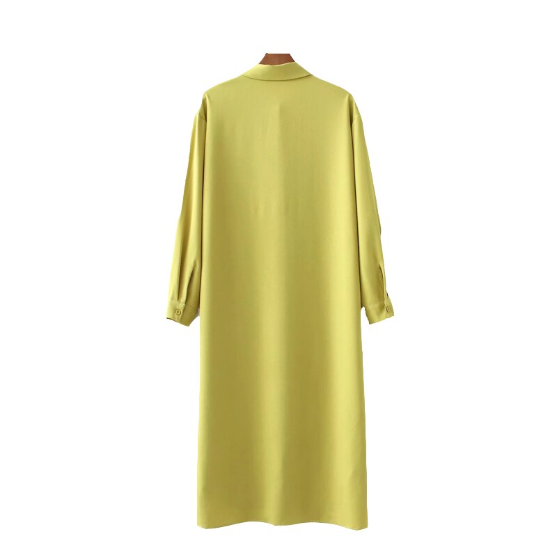 Za 2021 Dresses Women Casual Yellow Long Sleeve Shirt Dress Woman Linen Oversized Dress Loose Chic Asymmetric Button Dresses