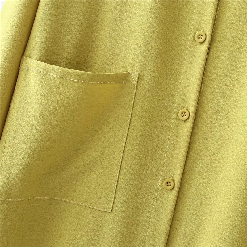 Za 2021 Dresses Women Casual Yellow Long Sleeve Shirt Dress Woman Linen Oversized Dress Loose Chic Asymmetric Button Dresses