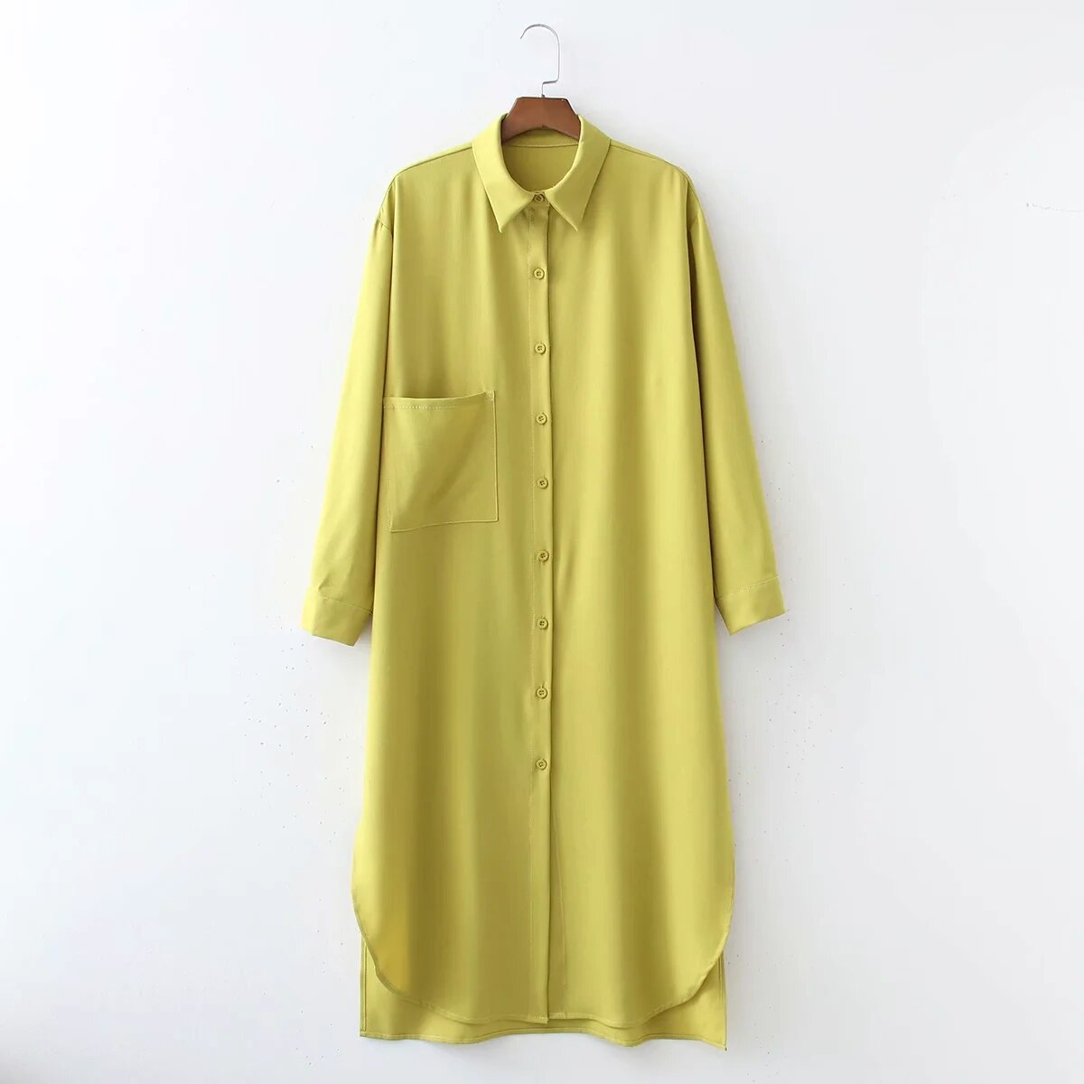Za 2021 Dresses Women Casual Yellow Long Sleeve Shirt Dress Woman Linen Oversized Dress Loose Chic Asymmetric Button Dresses