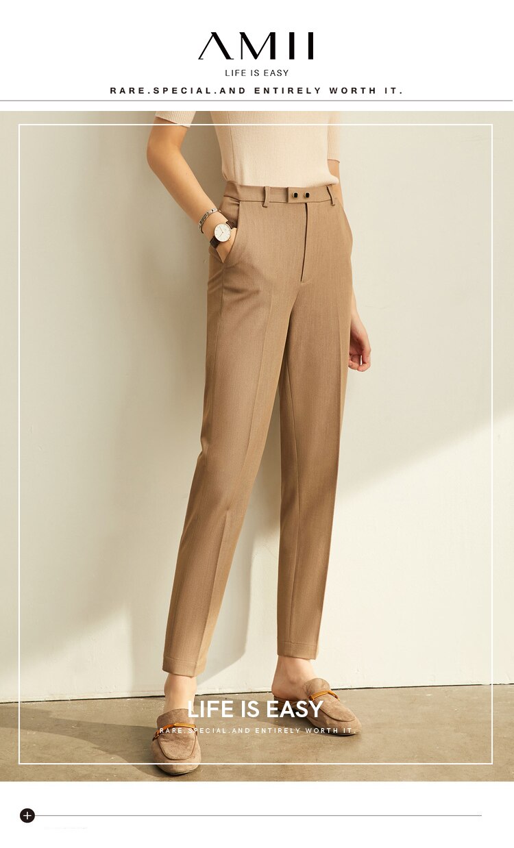 Amii Spring Summer Pants Female Office Lady Solid High Waist Female Trousers Fashion Straight Suit Pants For Women 11960733