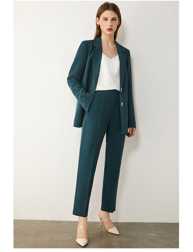 AMII Minimalism Spring Women's Suit Offical Lady Spliced Lapel Single-breasted Suit Coat Solid High Waist Female Pants 12020250