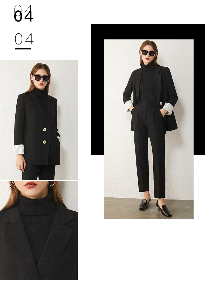 AMII Minimalism Spring Women's Suit Offical Lady Spliced Lapel Single-breasted Suit Coat Solid High Waist Female Pants 12020250