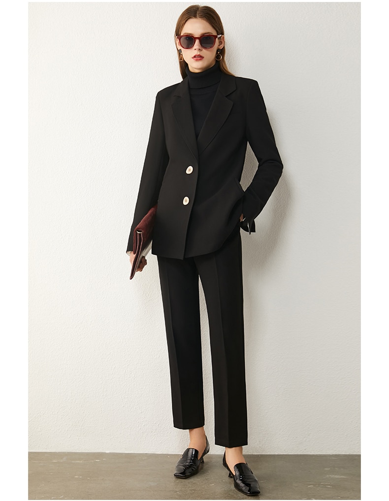 AMII Minimalism Spring Women's Suit Offical Lady Spliced Lapel Single-breasted Suit Coat Solid High Waist Female Pants 12020250