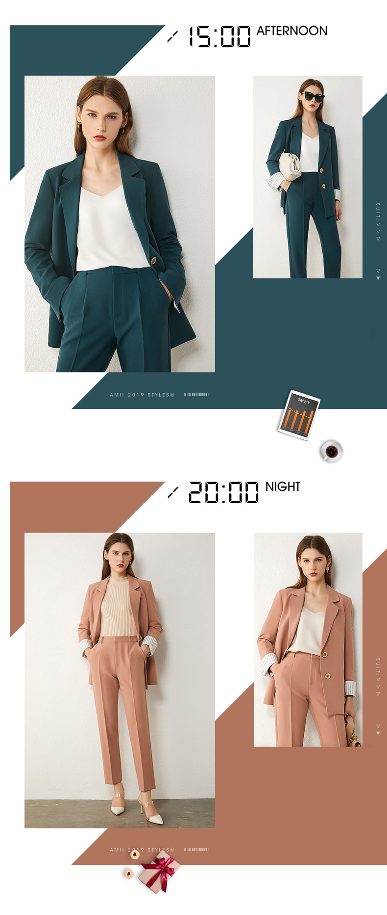 AMII Minimalism Spring Women's Suit Offical Lady Spliced Lapel Single-breasted Suit Coat Solid High Waist Female Pants 12020250