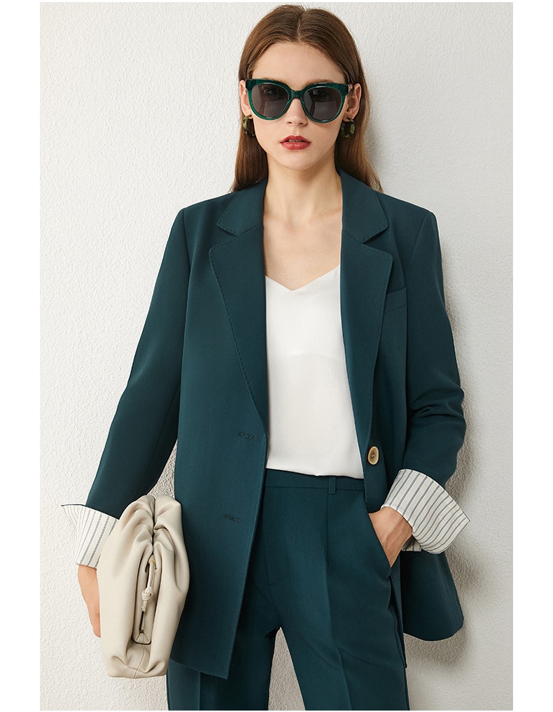 AMII Minimalism Spring Women's Suit Offical Lady Spliced Lapel Single-breasted Suit Coat Solid High Waist Female Pants 12020250