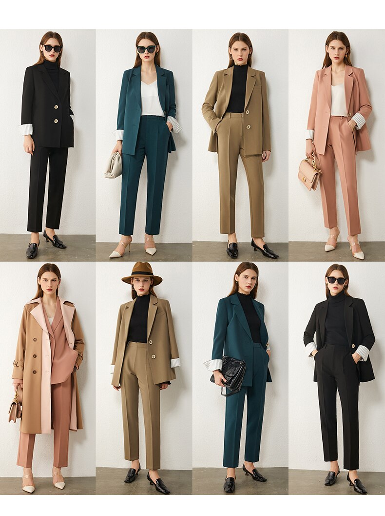 AMII Minimalism Spring Women's Suit Offical Lady Spliced Lapel Single-breasted Suit Coat Solid High Waist Female Pants 12020250