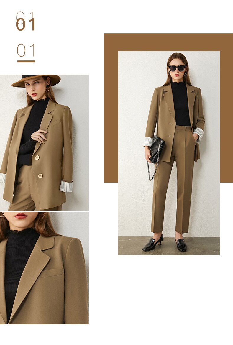 AMII Minimalism Spring Women's Suit Offical Lady Spliced Lapel Single-breasted Suit Coat Solid High Waist Female Pants 12020250