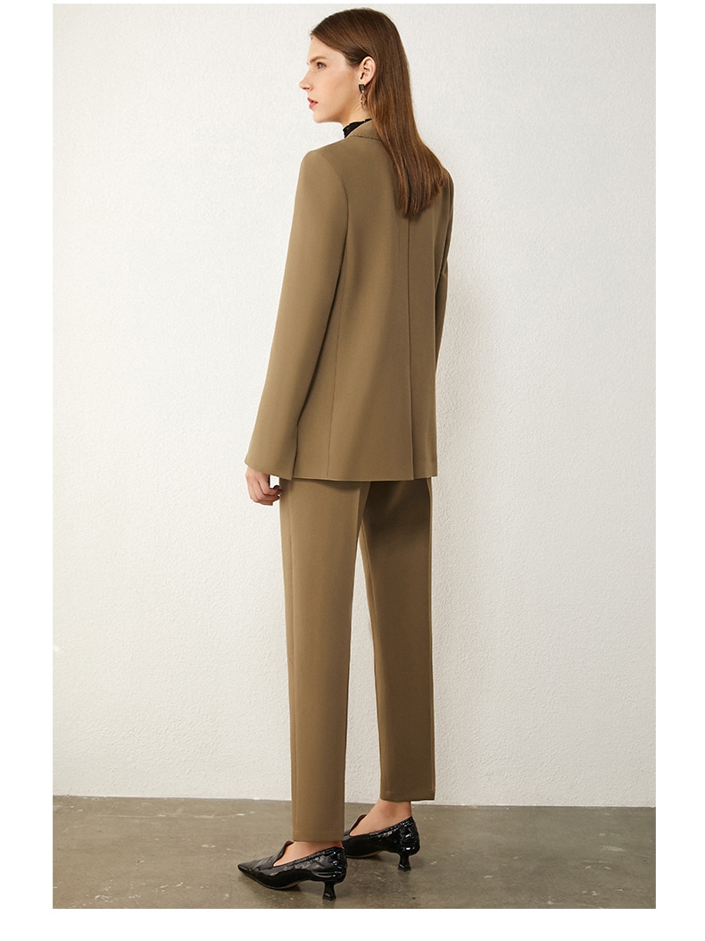 AMII Minimalism Spring Women's Suit Offical Lady Spliced Lapel Single-breasted Suit Coat Solid High Waist Female Pants 12020250