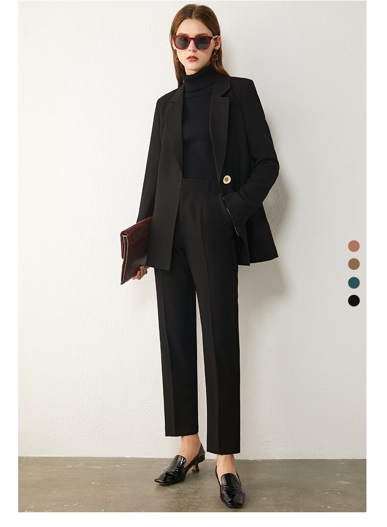 AMII Minimalism Spring Women's Suit Offical Lady Spliced Lapel Single-breasted Suit Coat Solid High Waist Female Pants 12020250