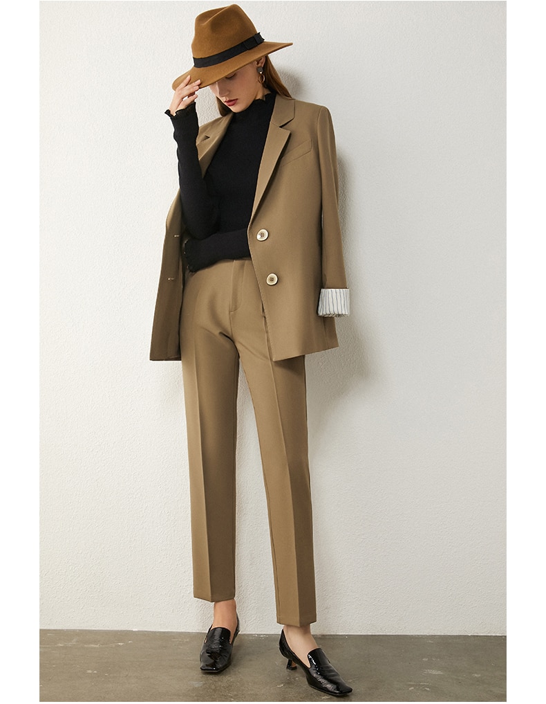AMII Minimalism Spring Women's Suit Offical Lady Spliced Lapel Single-breasted Suit Coat Solid High Waist Female Pants 12020250