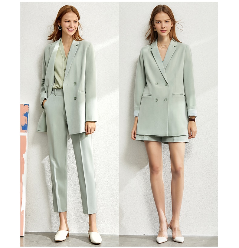 Amii Minimalism Spring Suit Female Offical Lady Blazer Women,Lace Vneck Tanks,High Waist Women's pants Female Shorts 12060909