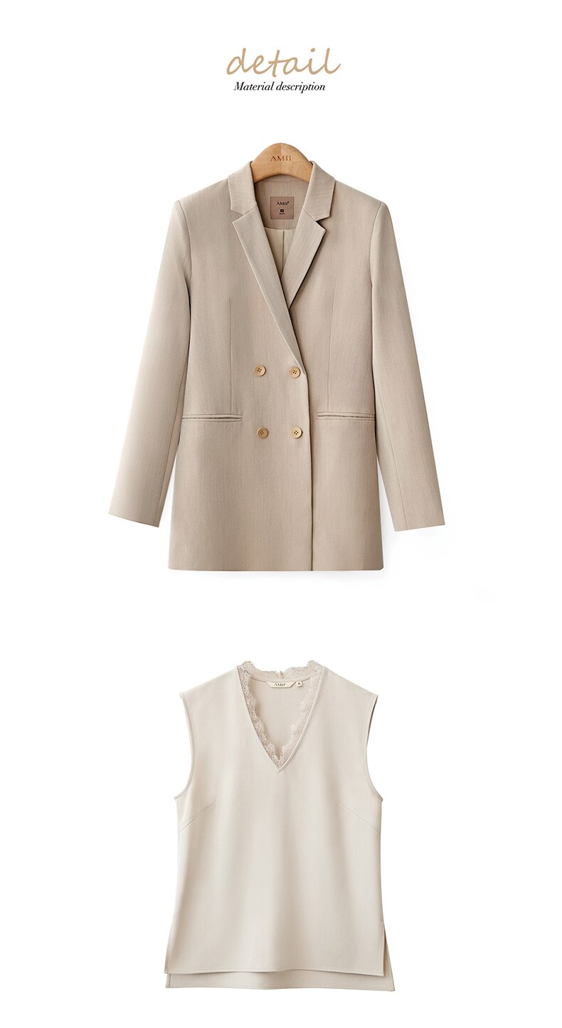 Amii Minimalism Spring Suit Female Offical Lady Blazer Women,Lace Vneck Tanks,High Waist Women's pants Female Shorts 12060909