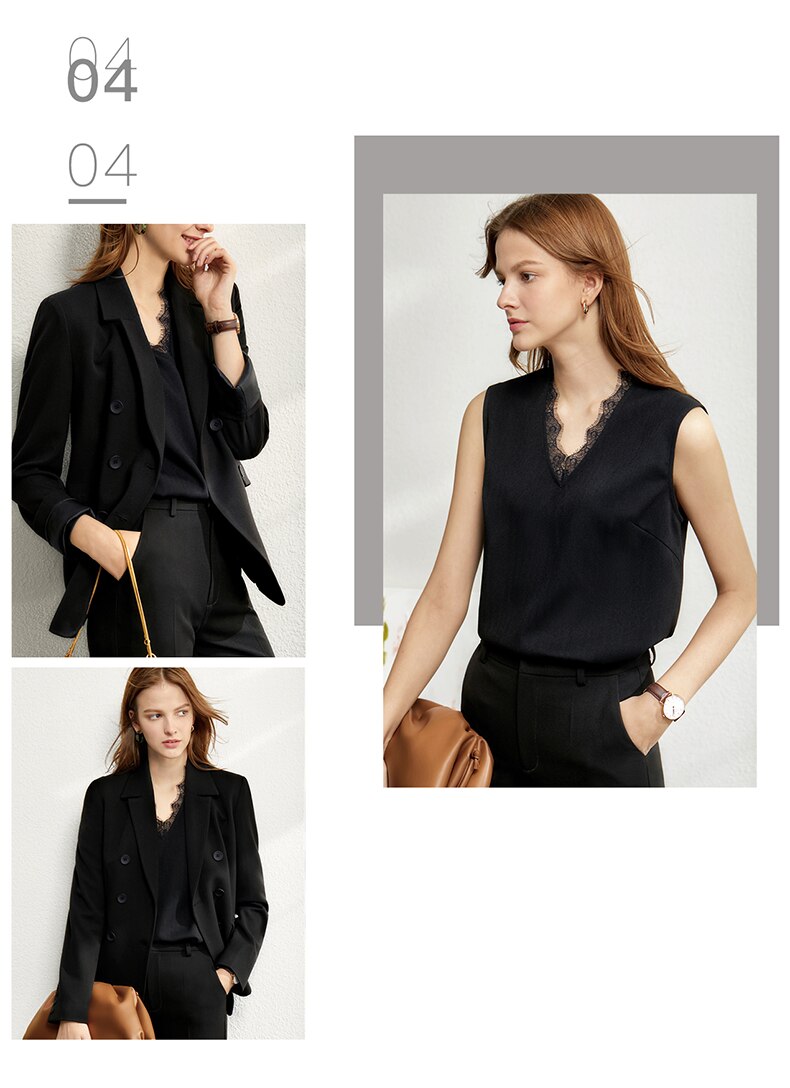 Amii Minimalism Spring Suit Female Offical Lady Blazer Women,Lace Vneck Tanks,High Waist Women's pants Female Shorts 12060909