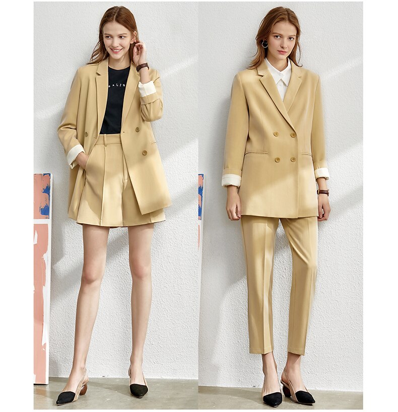 Amii Minimalism Spring Suit Female Offical Lady Blazer Women,Lace Vneck Tanks,High Waist Women's pants Female Shorts 12060909