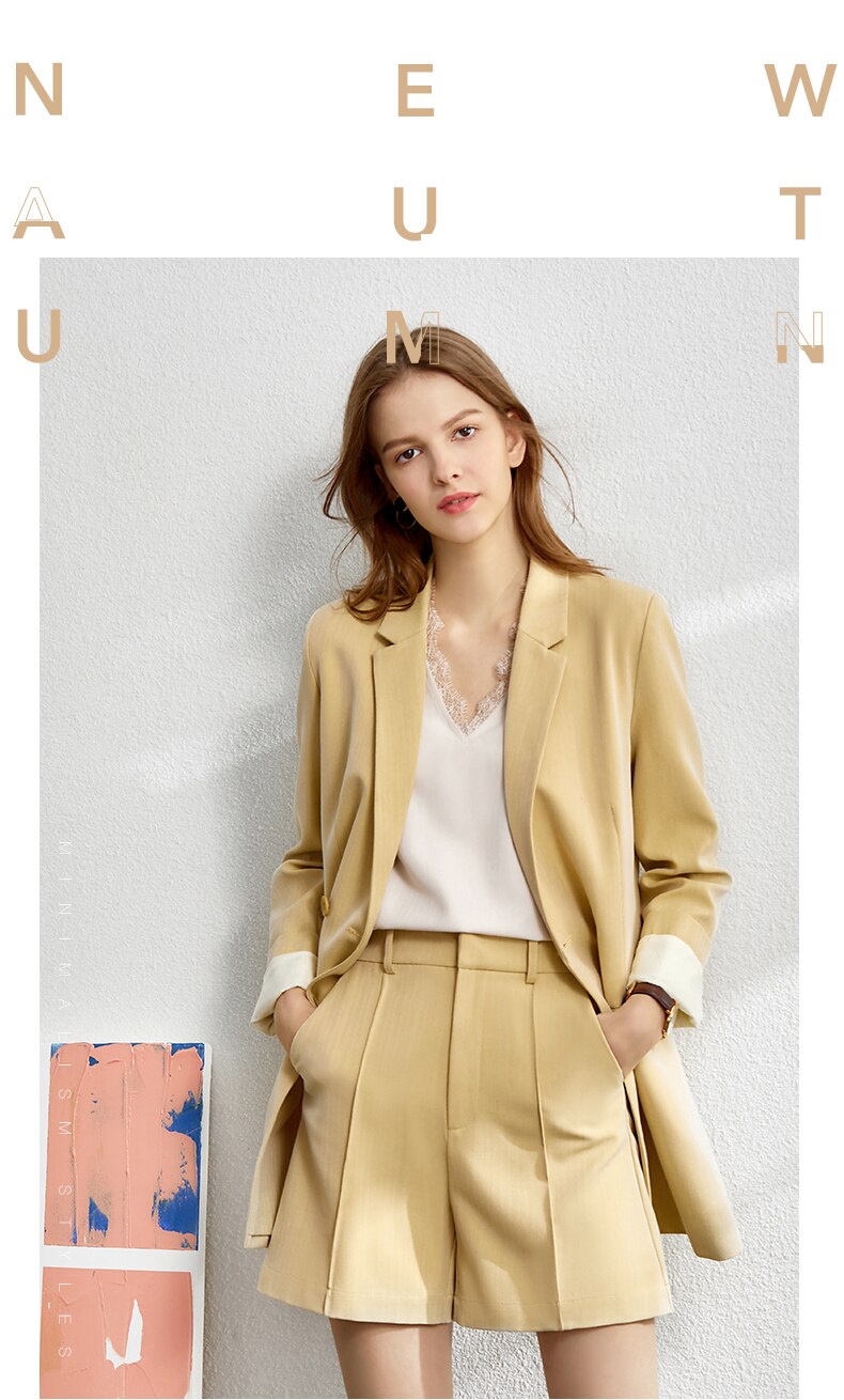 Amii Minimalism Spring Suit Female Offical Lady Blazer Women,Lace Vneck Tanks,High Waist Women's pants Female Shorts 12060909