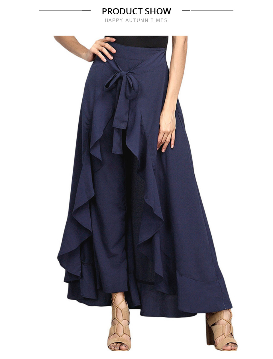 Women Ruffle Palazzo Pants High Waist Causal Drawstring Trouser Elegant Irregular Hem Pant Summer Loose Solid Female Pant Skirt