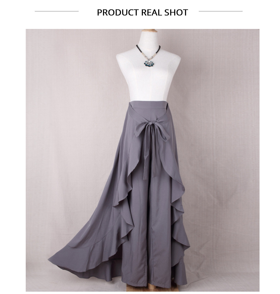 Women Ruffle Palazzo Pants High Waist Causal Drawstring Trouser Elegant Irregular Hem Pant Summer Loose Solid Female Pant Skirt