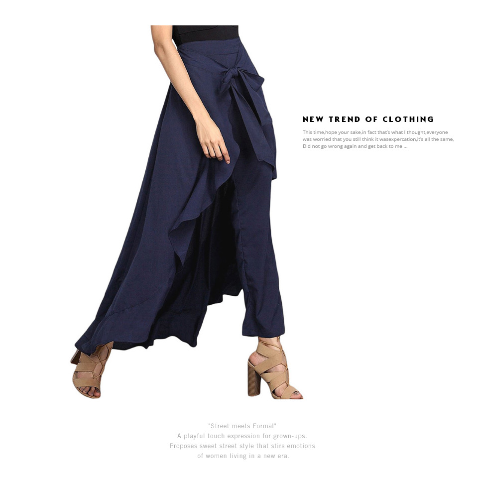 Women Ruffle Palazzo Pants High Waist Causal Drawstring Trouser Elegant Irregular Hem Pant Summer Loose Solid Female Pant Skirt