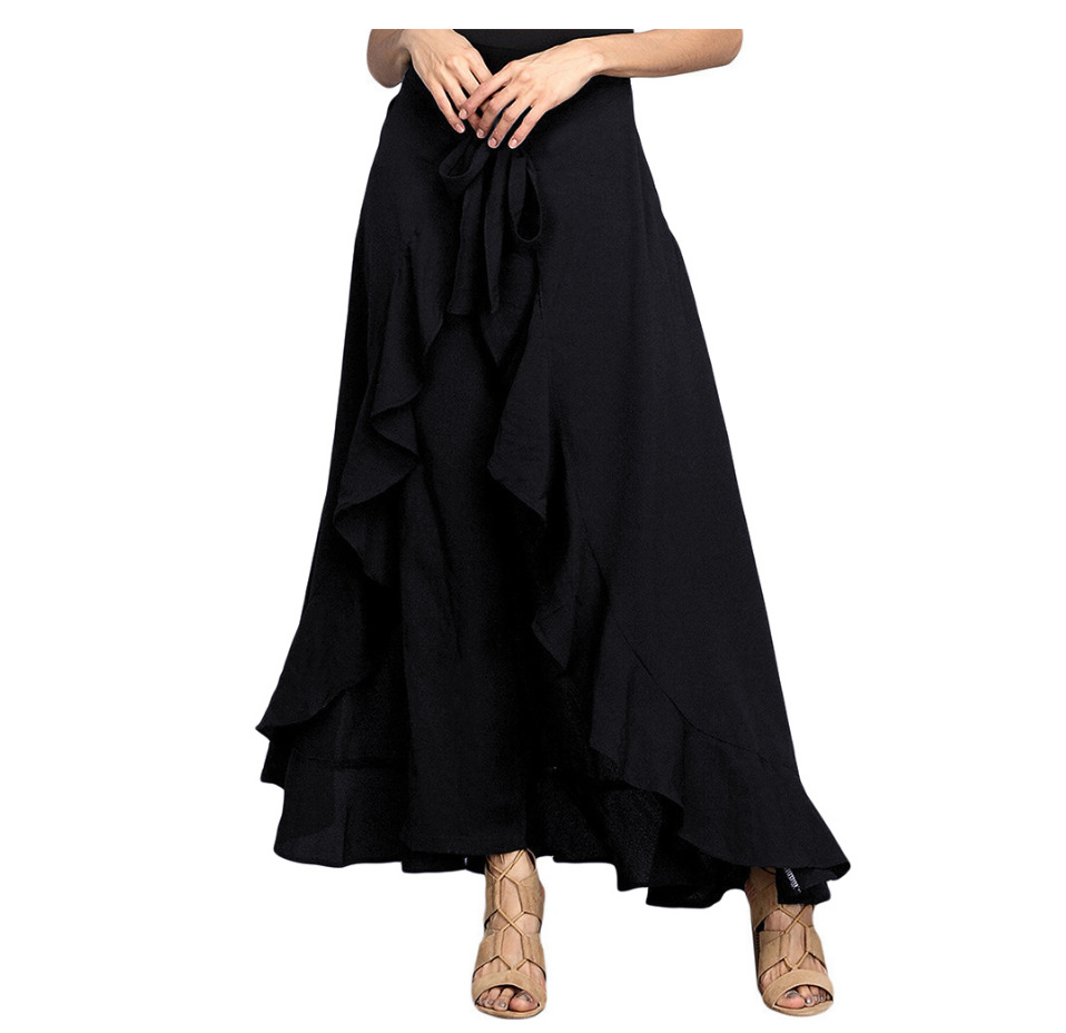 Women Ruffle Palazzo Pants High Waist Causal Drawstring Trouser Elegant Irregular Hem Pant Summer Loose Solid Female Pant Skirt