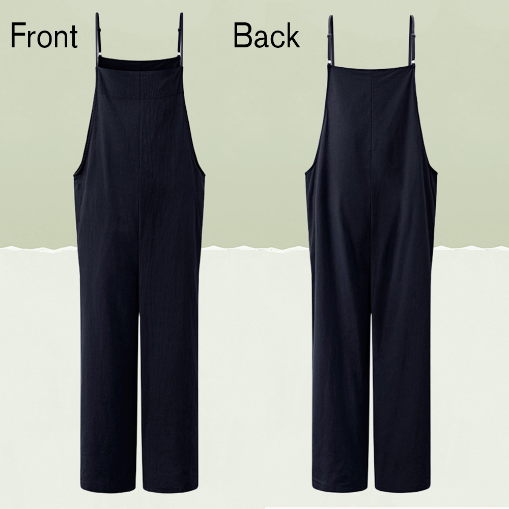 Women Sleeveless Straps Jumpsuits Summer Wide Leg Trousers Dungaree Bib Overalls Solid Loose Rompers Casual Plus Size Pants