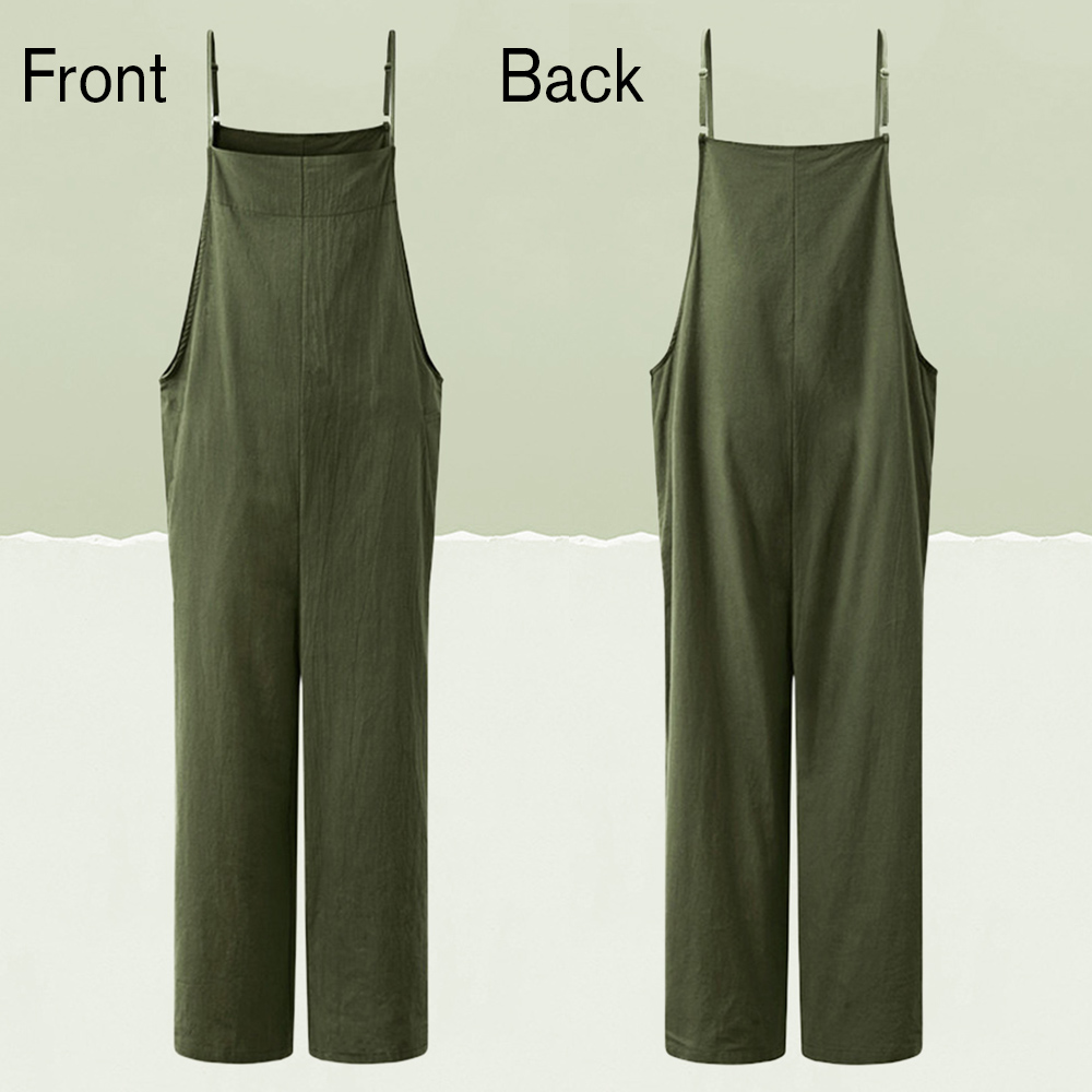 Women Sleeveless Straps Jumpsuits Summer Wide Leg Trousers Dungaree Bib Overalls Solid Loose Rompers Casual Plus Size Pants