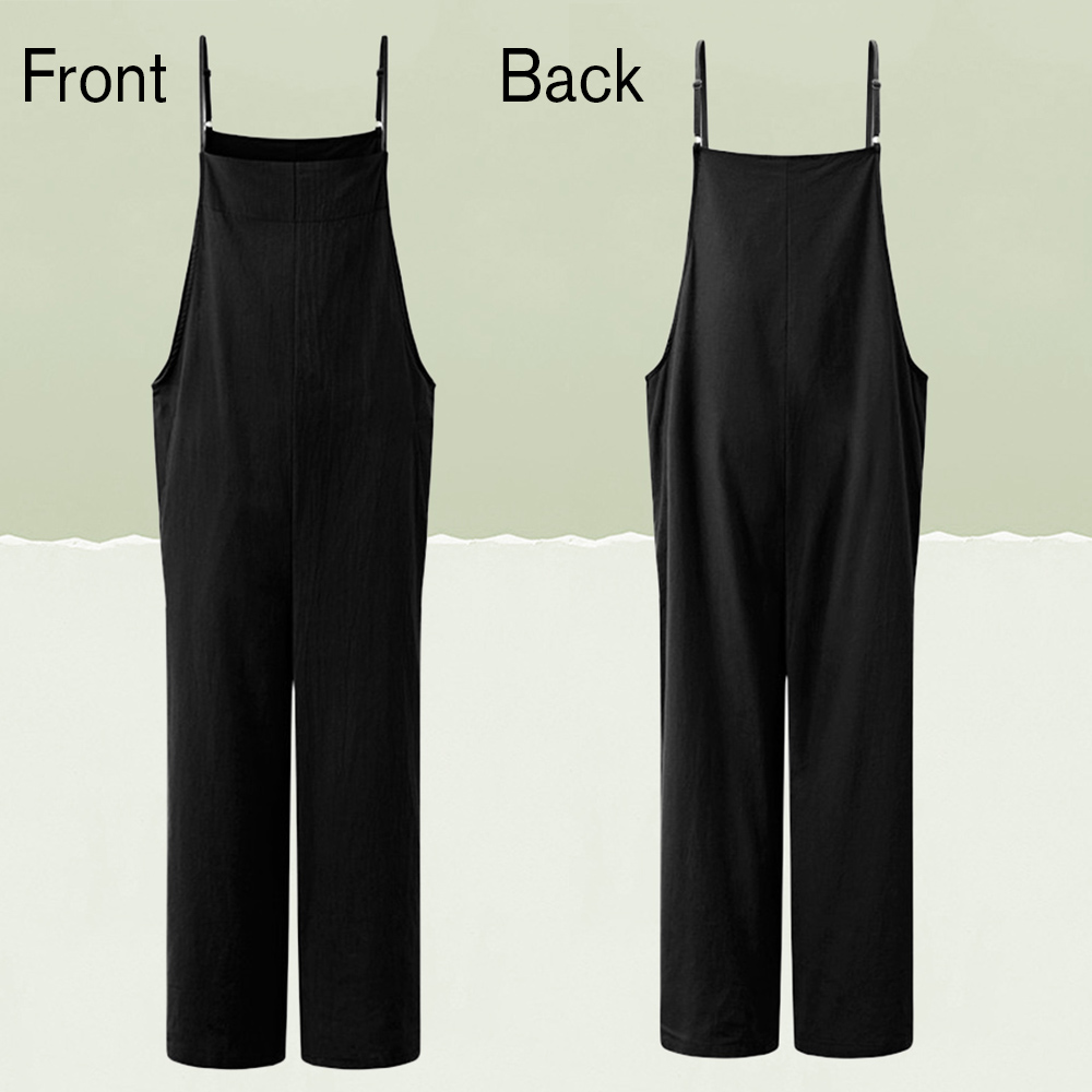 Women Sleeveless Straps Jumpsuits Summer Wide Leg Trousers Dungaree Bib Overalls Solid Loose Rompers Casual Plus Size Pants