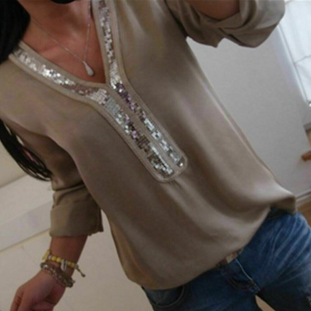 Hirigin Fashion Women Ladies Long Sleeve Loose Blouse Summer V-Neck Casual Shirts Tops Clothing Sequined Casual Soft Clothes Hirigin Fashion Women Ladies Long Sleeve Loose Blouse Summer V-Neck Casual Shirts Tops Clothing Sequined Casual Soft Clothes